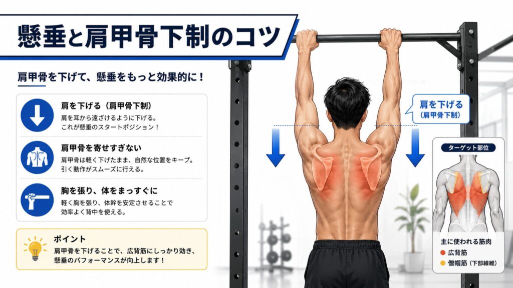 懸垂と肩甲骨下制のコツ