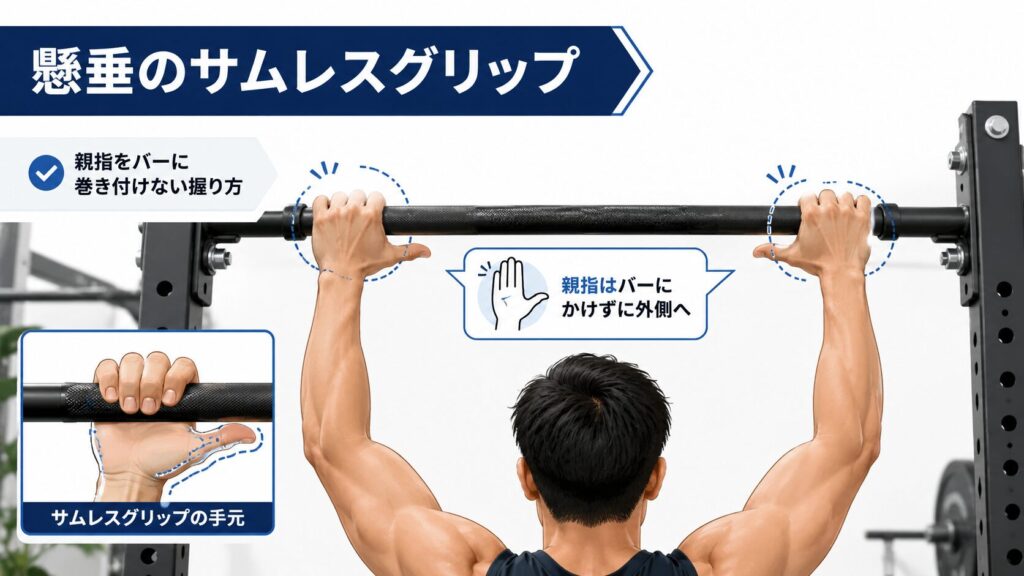 懸垂のサムレスグリップ