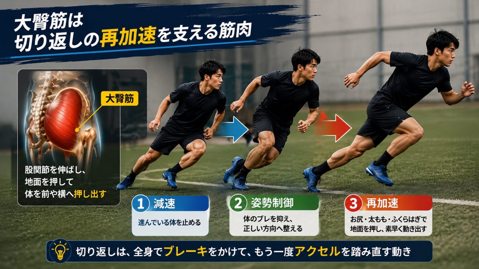 切り返し動作の筋肉と鍛え方|一歩目を速くする方法