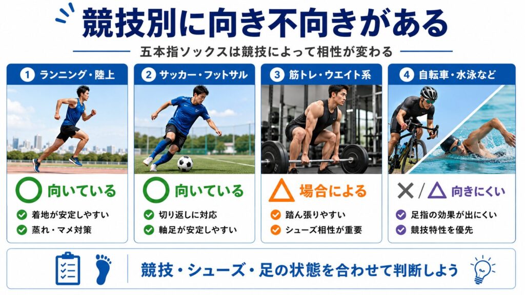 五本指ソックスは競技別に向き不向きがある