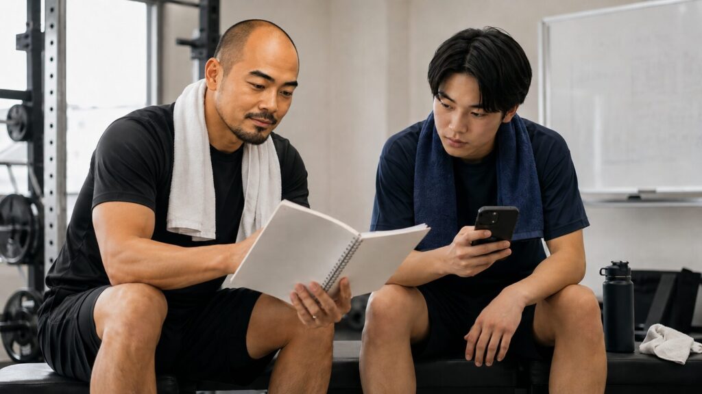 競技練習と筋トレの負荷を確認しながら非線形ピリオダイゼーションを見直す日本人コーチ