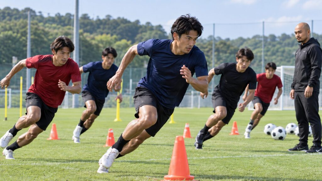 試合から逆算したサッカーの週間計画でスプリントトレーニングを行う選手